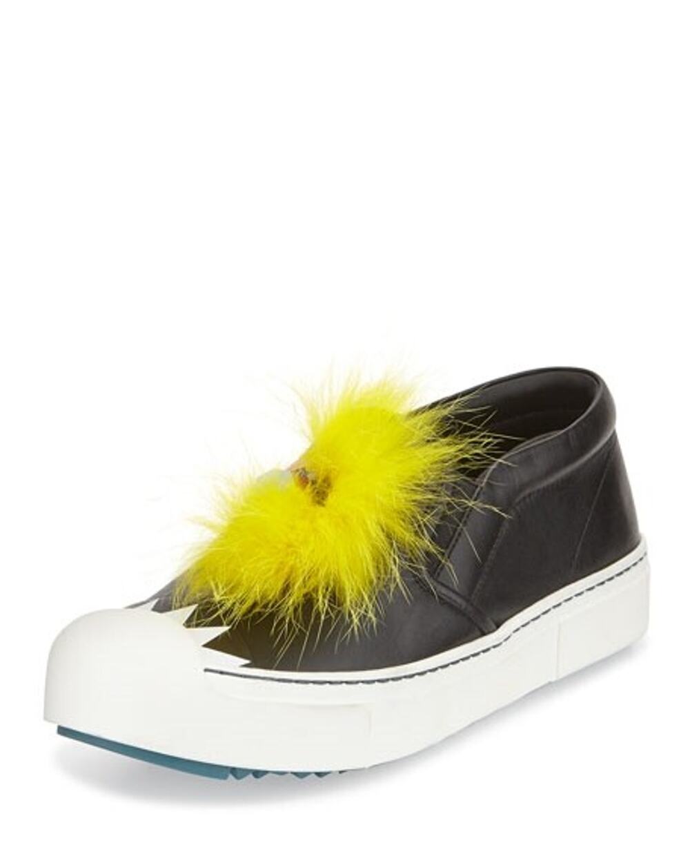 FENDI BUG Black / Yellow Fur & Snakeskin Skate Sneaker sz. 40